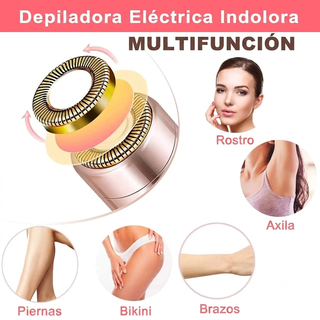 Depiladora Facial Eléctrica Portátil con Luz LED para Mujer