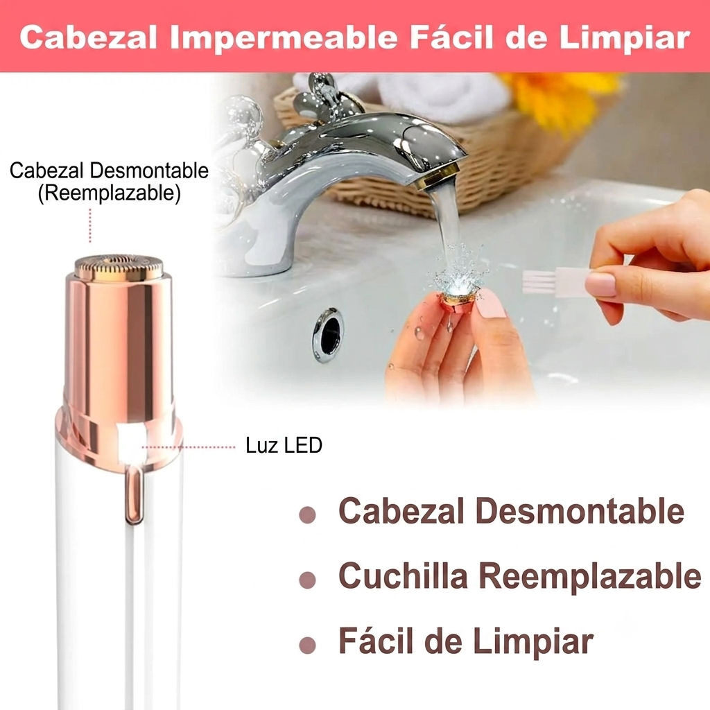 Depiladora Facial Eléctrica Portátil con Luz LED para Mujer