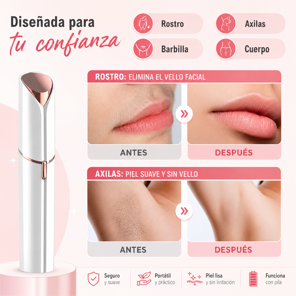 Depiladora Facial Eléctrica Portátil con Luz LED para Mujer